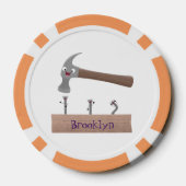 かわいいおもしろいハンマーと爪、 ネイル漫画イラストレーション ポーカーチップ (裏面)