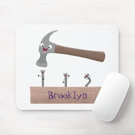 かわいいおもしろいハンマーと爪、 ネイル漫画イラストレーション マウスパッド (マウス)