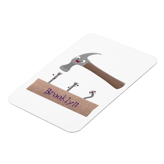 かわいいおもしろいハンマーと爪、 ネイル漫画イラストレーション マグネット (左側)