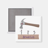 かわいいおもしろいハンマーと爪、 ネイル漫画イラストレーション マグネット (正面/裏面)