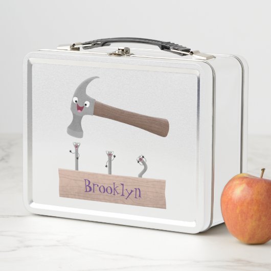 かわいいおもしろいハンマーと爪、 ネイル漫画イラストレーション メタルランチボックス (インサイチュ)