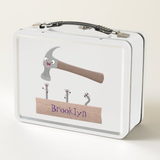 かわいいおもしろいハンマーと爪、 ネイル漫画イラストレーション メタルランチボックス (裏面)