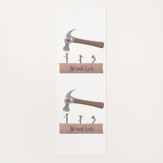 かわいいおもしろいハンマーと爪、 ネイル漫画イラストレーション ヨガマット (裏面)