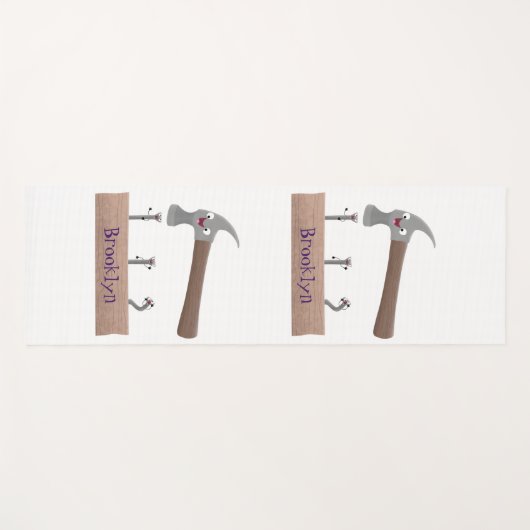 かわいいおもしろいハンマーと爪、 ネイル漫画イラストレーション ヨガマット (正面(横))