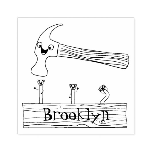 かわいいおもしろいハンマーと爪、 ネイル漫画イラストレーション ラバースタンプ (インプリント)