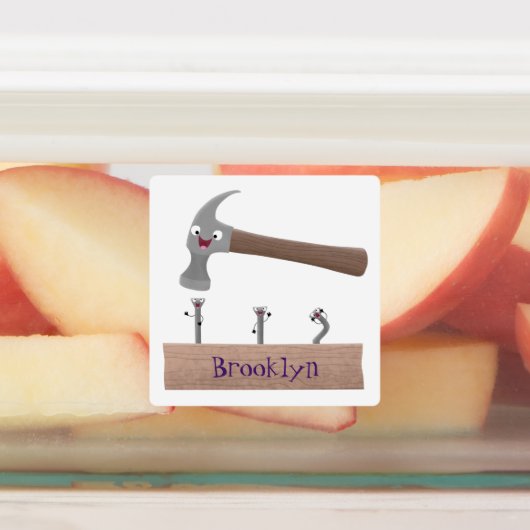 かわいいおもしろいハンマーと爪、 ネイル漫画イラストレーション ラベル (貼付)