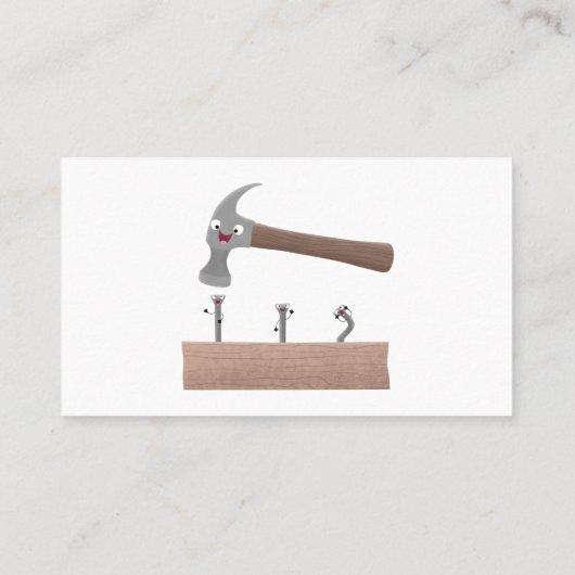 かわいいおもしろいハンマーと爪、 ネイル漫画イラストレーション 名刺 (裏面)