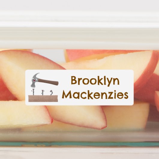 かわいいおもしろいハンマーと爪、 ネイル漫画パーソナライズされた ラベル (貼付)