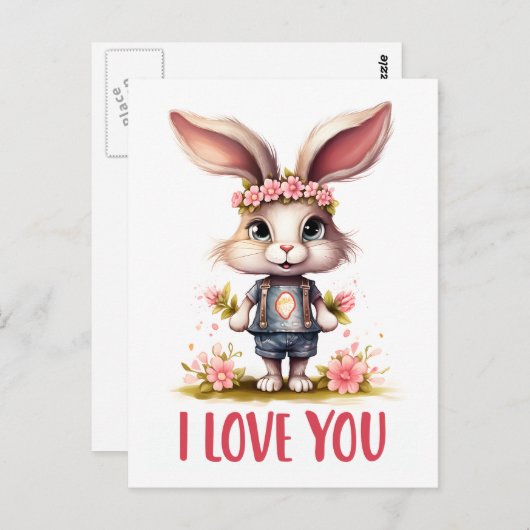 かわいいおもしろいバレンタインラビットピンク愛してる ポストカード (正面/裏面)