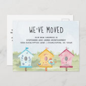 かわいいおもしろいバードハウスムービング 案内ポストカード (正面/裏面)