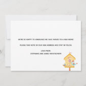 かわいいおもしろいバードハウズムービングアナウンスメントカード 案内状 (裏面)