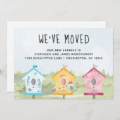 かわいいおもしろいバードハウズムービングアナウンスメントカード 案内状 (正面/裏面)