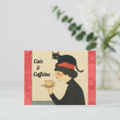かわいいおもしろいパイン猫とカフェインコーヒー ポストカード (スタンド正面)