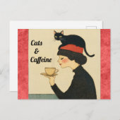 かわいいおもしろいパイン猫とカフェインコーヒー ポストカード (正面/裏面)