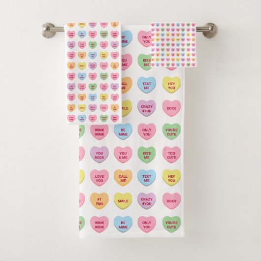 かわいいおもしろいパステルカスタム会話ハートパターン バスタオルセット (インサイチュ)