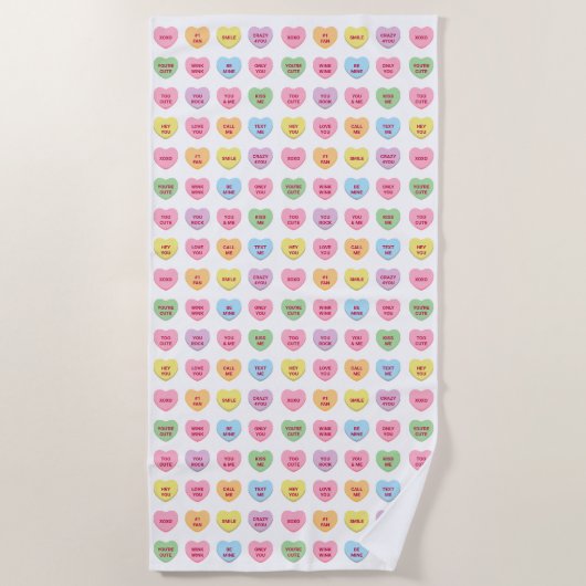 かわいいおもしろいパステルカスタム会話ハートパターン ビーチタオル (正面)