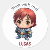 かわいいおもしろいパーソナライズ漫画キッドウォリアー ラウンドシール (正面)