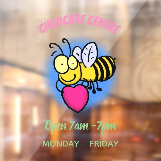 かわいいおもしろいビーとハート漫画イラストレーション ウィンドウサイン (シート2)