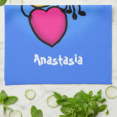 かわいいおもしろいビーとハート漫画イラストレーション キッチンタオル (折り畳み)