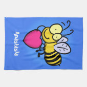 かわいいおもしろいビーとハート漫画イラストレーション キッチンタオル (横)