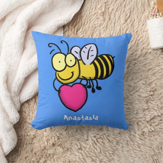 かわいいおもしろいビーとハート漫画イラストレーション クッション (ブランケット)