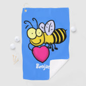 かわいいおもしろいビーとハート漫画イラストレーション ゴルフタオル (インサイチュ)