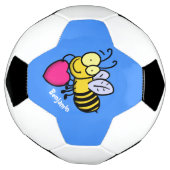 かわいいおもしろいビーとハート漫画イラストレーション サッカーボール (回転)