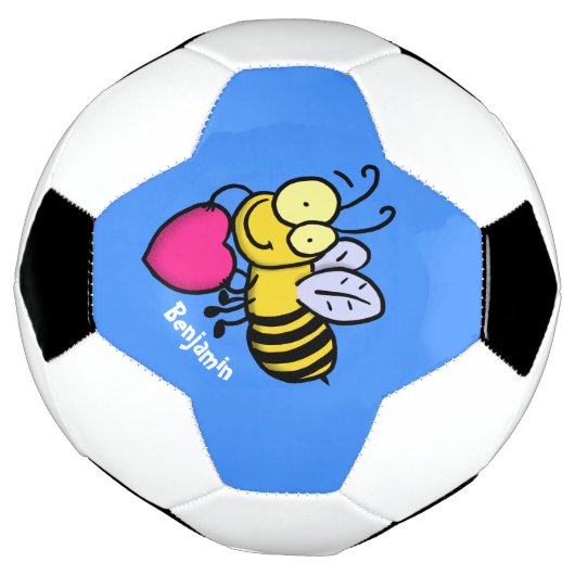 かわいいおもしろいビーとハート漫画イラストレーション サッカーボール (回転)