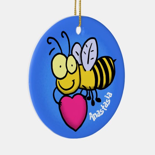 かわいいおもしろいビーとハート漫画イラストレーション セラミックオーナメント (右)