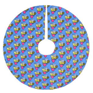 かわいいおもしろいビーとハート漫画イラストレーション ブラッシュドポリエステルツリースカート