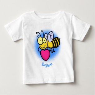 かわいいおもしろいビーとハート漫画イラストレーション ベビーTシャツ