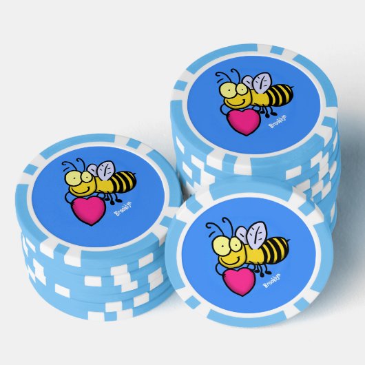 かわいいおもしろいビーとハート漫画イラストレーション ポーカーチップ (積み重ね)