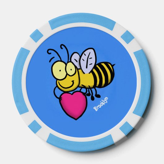 かわいいおもしろいビーとハート漫画イラストレーション ポーカーチップ (裏面)