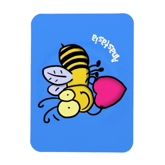 かわいいおもしろいビーとハート漫画イラストレーション マグネット (縦)