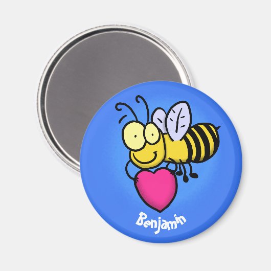 かわいいおもしろいビーとハート漫画イラストレーション マグネット (正面/裏面)