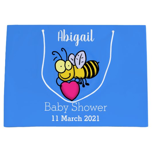 かわいいおもしろいビーとハート漫画イラストレーション ラージペーパーバッグ (正面)