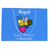 かわいいおもしろいビーとハート漫画イラストレーション ラージペーパーバッグ (裏面)