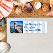 かわいいおもしろいビーチピアのペリカン写真のアドカスタムレス ラベル