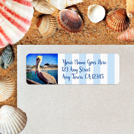 かわいいおもしろいビーチピアのペリカン写真のアドカスタムレス ラベル