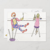 かわいいおもしろいピエロラブマンロマンスユーモアのアート ポストカード (正面/裏面)