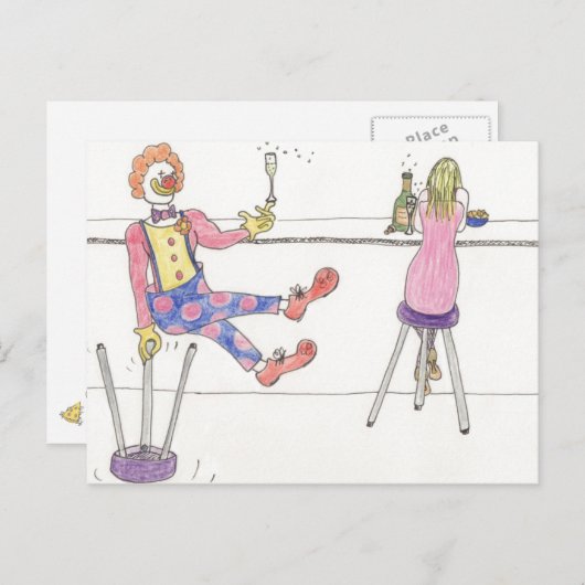 かわいいおもしろいピエロラブマンロマンスユーモアのアート ポストカード (正面/裏面)