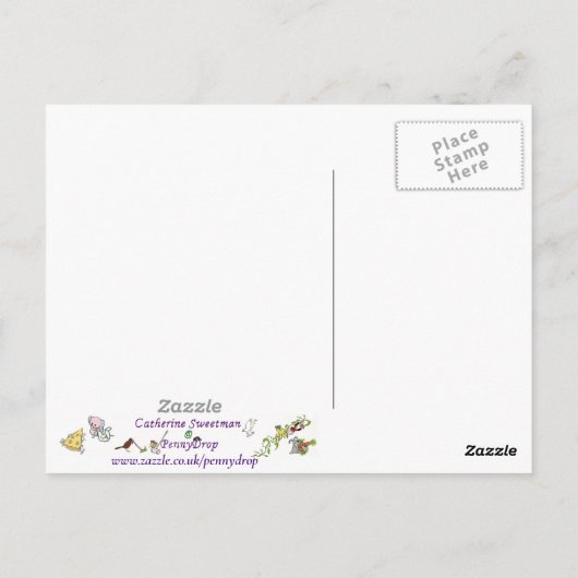 かわいいおもしろいピエロラブマンロマンスユーモアのアート ポストカード (裏面)