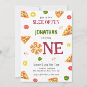 かわいいおもしろいピザパーティーキッズ1st誕生日 招待状 (正面)