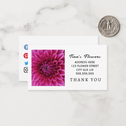 かわいいおもしろいピンクありがとうお花屋さんカード ノートカード (正面/裏面インサイチュ)