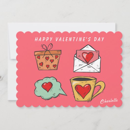 かわいいおもしろいピンクと赤いハートバレンタインデーのカード シーズンカード (正面)