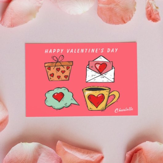 かわいいおもしろいピンクと赤いハートバレンタインデーのカード シーズンカード