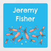 かわいいおもしろいピンクのイカの漫画のパタパーソナライズされたーン ラベル (デザイン1)