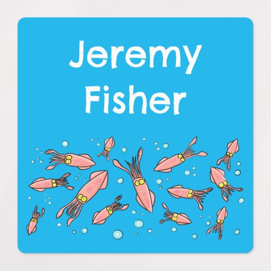 かわいいおもしろいピンクのイカの漫画のパタパーソナライズされたーン ラベル (デザイン1)