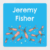 かわいいおもしろいピンクのイカの漫画のパタパーソナライズされたーン ラベル (デザイン2)