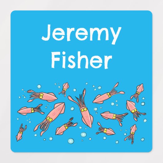 かわいいおもしろいピンクのイカの漫画のパタパーソナライズされたーン ラベル (デザイン2)